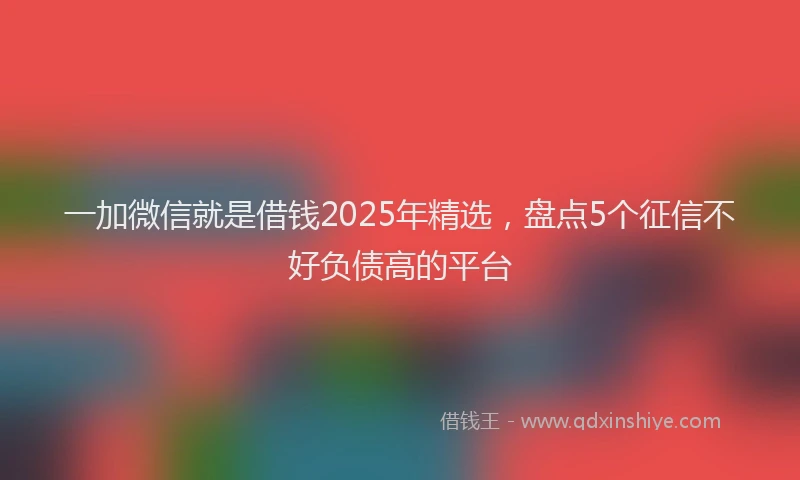 一加微信就是借钱2025年精选，盘点5个征信不好负债高的平台