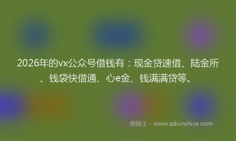 2026年的vx公众号借钱有：现金贷速借、陆金所、钱袋快借通、心e金、钱满满贷等。