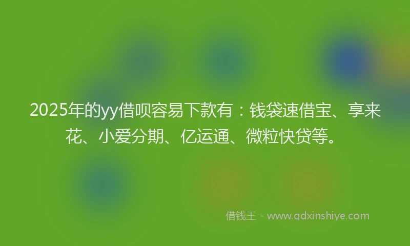 2025年的yy借呗容易下款有:钱袋速借宝、享来花、小爱分期、亿运通、微粒快贷等。