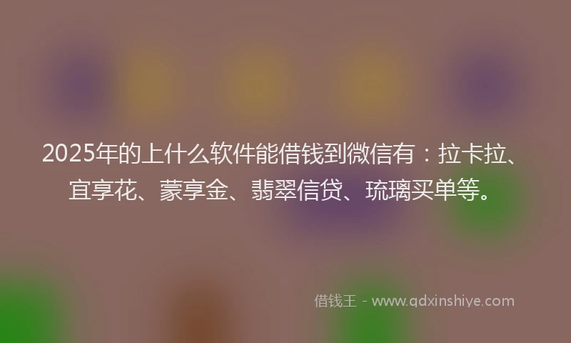 2025年的上什么软件能借钱到微信有：拉卡拉、宜享花、蒙享金、翡翠信贷、琉璃买单等。