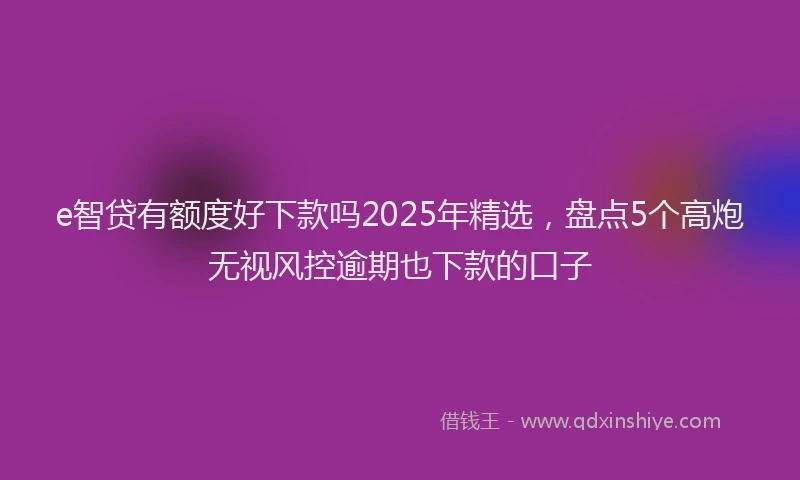 e智贷有额度好下款吗2025年精选，盘点5个高炮无视风控逾期也下款的口子