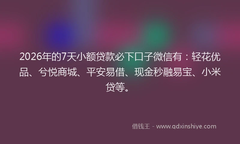 2026年的7天小额贷款必下口子微信有：轻花优品、兮悦商城、平安易借、现金秒融易宝、小米贷等。