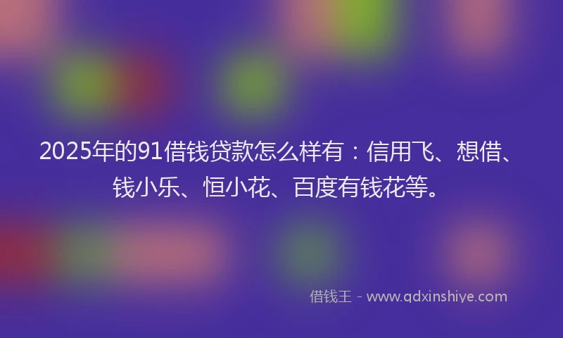 2025年的91借钱贷款怎么样有：信用飞、想借、钱小乐、恒小花、百度有钱花等。