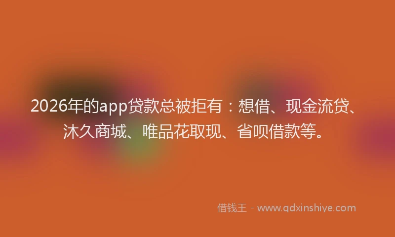 2026年的app贷款总被拒有：想借、现金流贷、沐久商城、唯品花取现、省呗借款等。