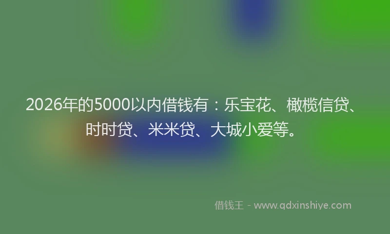 2026年的5000以内借钱有：乐宝花、橄榄信贷、时时贷、米米贷、大城小爱等。