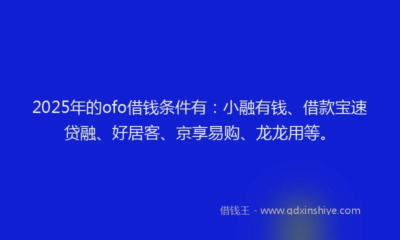 2025年的ofo借钱条件有:小融有钱、借款宝速贷融、好居客、京享易购、龙龙用等。