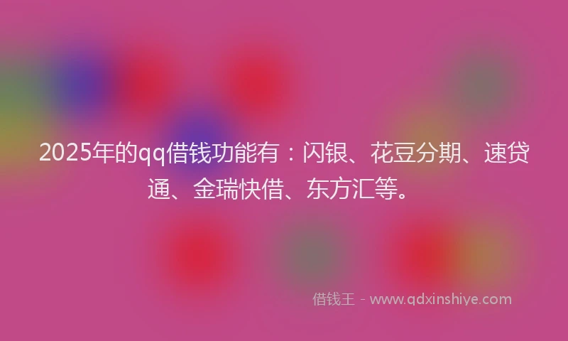 2025年的qq借钱功能有：闪银、花豆分期、速贷通、金瑞快借、东方汇等。