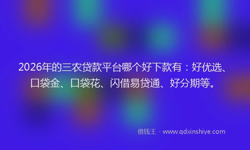 2026年的三农贷款平台哪个好下款有：好优选、口袋金、口袋花、闪借易贷通、好分期等。