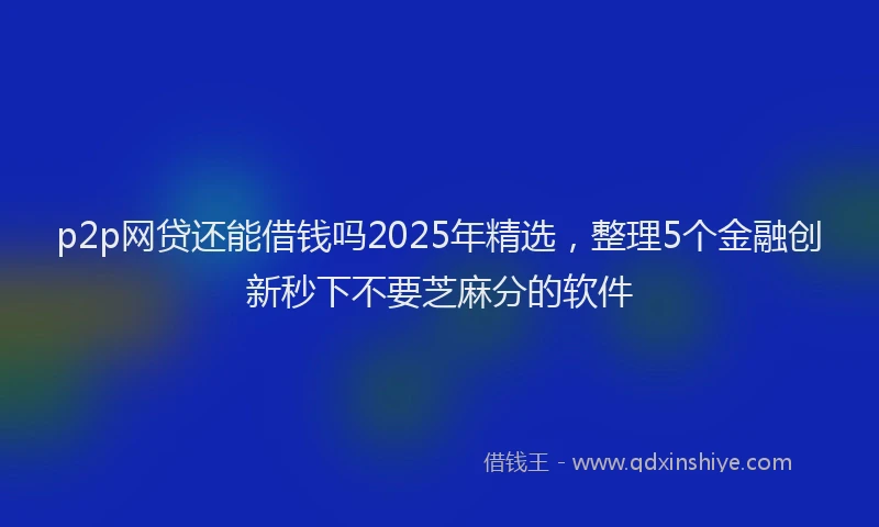 p2p网贷还能借钱吗2025年精选，整理5个金融创新秒下不要芝麻分的软件