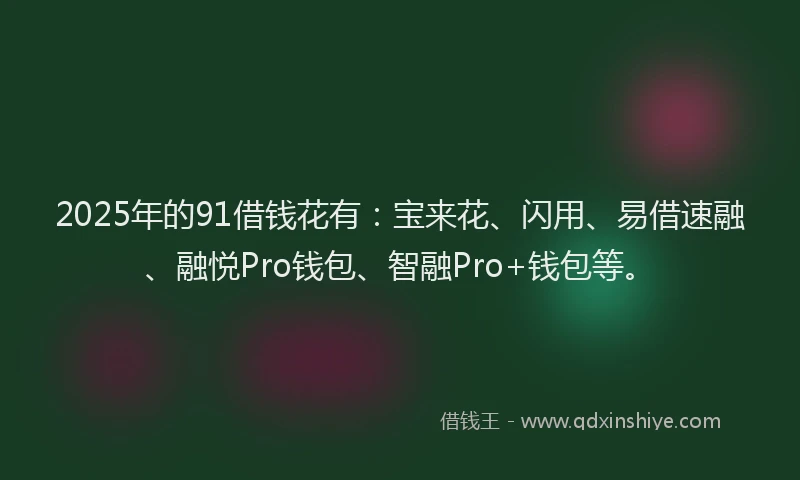 2025年的91借钱花有：宝来花、闪用、易借速融、融悦Pro钱包、智融Pro+钱包等。