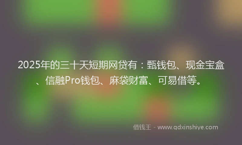 2025年的三十天短期网贷有：甄钱包、现金宝盒、信融Pro钱包、麻袋财富、可易借等。