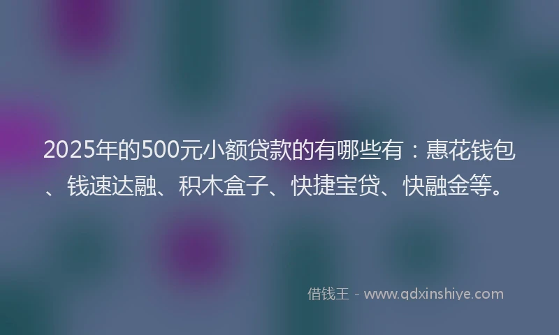 2025年的500元小额贷款的有哪些有：惠花钱包、钱速达融、积木盒子、快捷宝贷、快融金等。