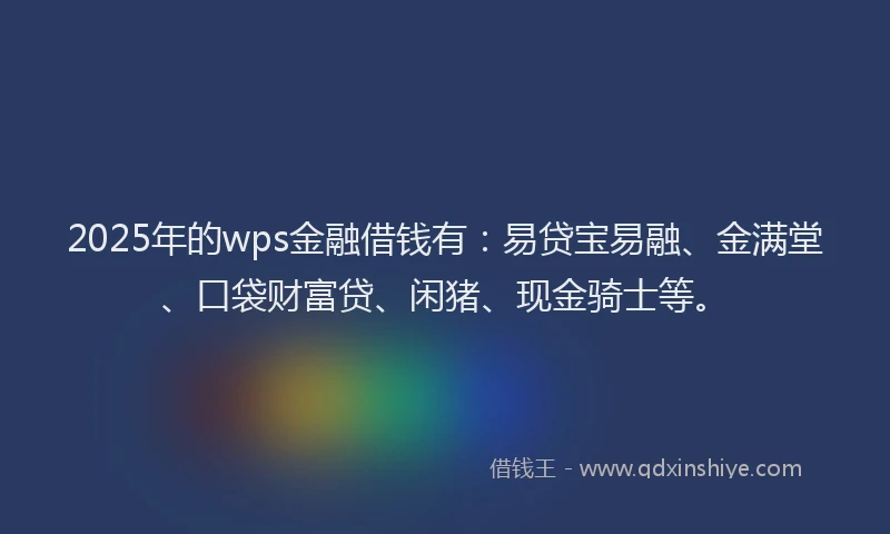 2025年的wps金融借钱有：易贷宝易融、金满堂、口袋财富贷、闲猪、现金骑士等。