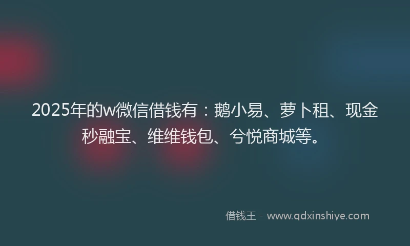 2025年的w微信借钱有：鹅小易、萝卜租、现金秒融宝、维维钱包、兮悦商城等。