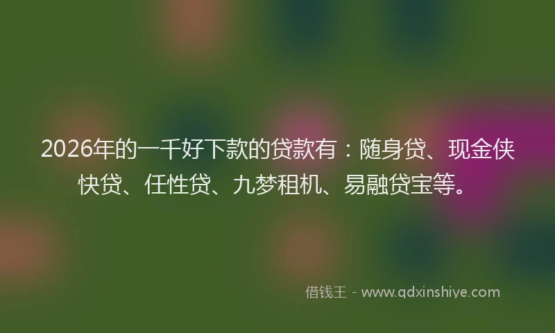 2026年的一千好下款的贷款有：随身贷、现金侠快贷、任性贷、九梦租机、易融贷宝等。