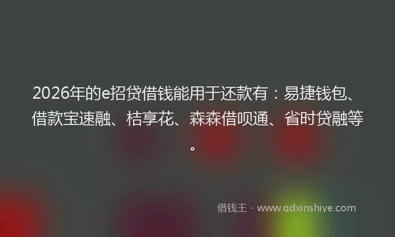 2026年的e招贷借钱能用于还款有：易捷钱包、借款宝速融、桔享花、森森借呗通、省时贷融等。