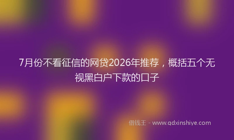 7月份不看征信的网贷2026年推荐，概括五个无视黑白户下款的口子