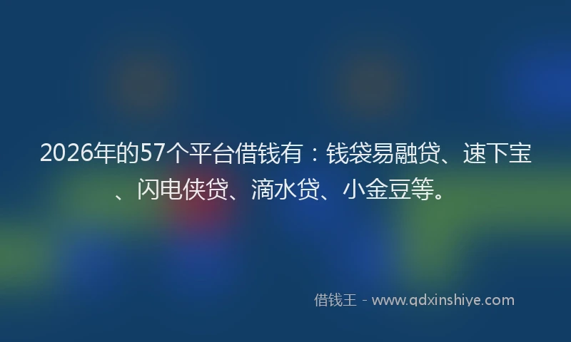 2026年的57个平台借钱有：钱袋易融贷、速下宝、闪电侠贷、滴水贷、小金豆等。