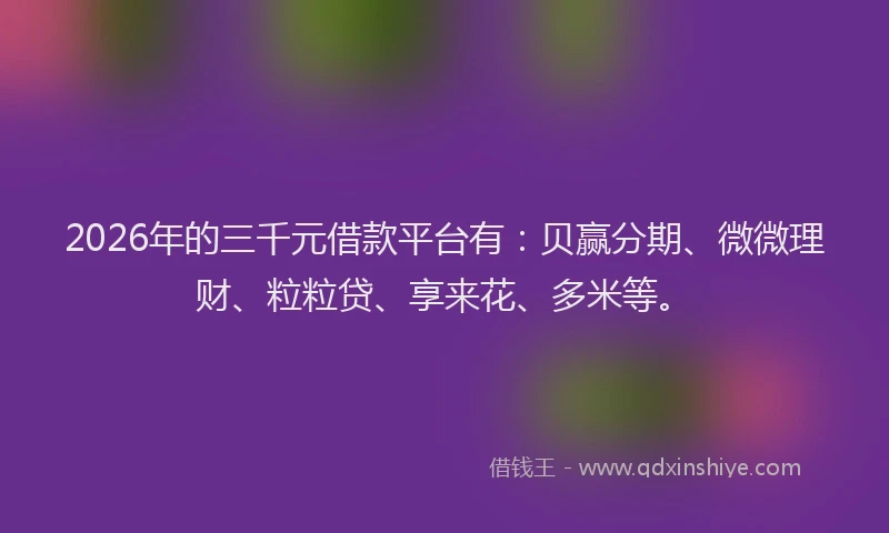 2026年的三千元借款平台有：贝赢分期、微微理财、粒粒贷、享来花、多米等。