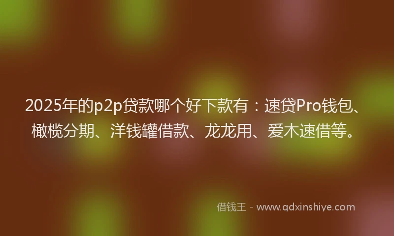 2025年的p2p贷款哪个好下款有：速贷Pro钱包、橄榄分期、洋钱罐借款、龙龙用、爱木速借等。