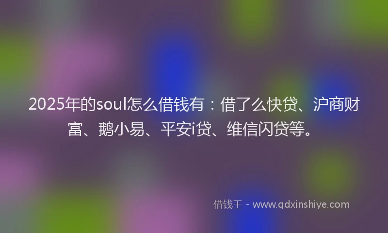 2025年的soul怎么借钱有：借了么快贷、沪商财富、鹅小易、平安i贷、维信闪贷等。