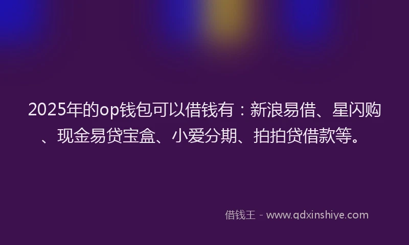 2025年的op钱包可以借钱有：新浪易借、星闪购、现金易贷宝盒、小爱分期、拍拍贷借款等。