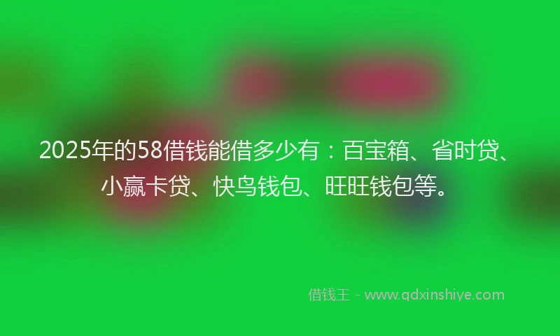 2025年的58借钱能借多少有:百宝箱、省时贷、小赢卡贷、快鸟钱包、旺旺钱包等。