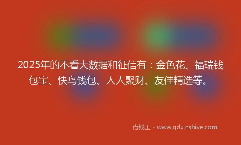 2025年的不看大数据和征信有：金色花、福瑞钱包宝、快鸟钱包、人人聚财、友佳精选等。