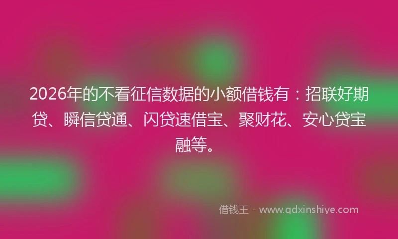 2026年的不看征信数据的小额借钱有：招联好期贷、瞬信贷通、闪贷速借宝、聚财花、安心贷宝融等。