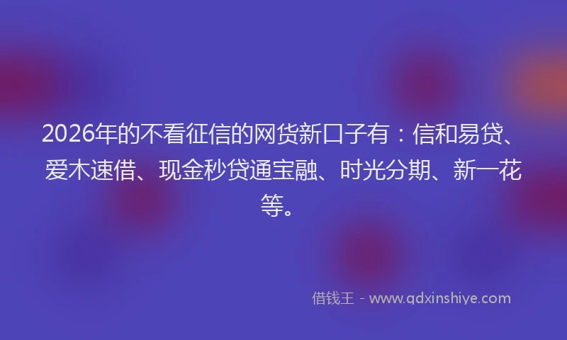 2026年的不看征信的网货新口子有：信和易贷、爱木速借、现金秒贷通宝融、时光分期、新一花等。