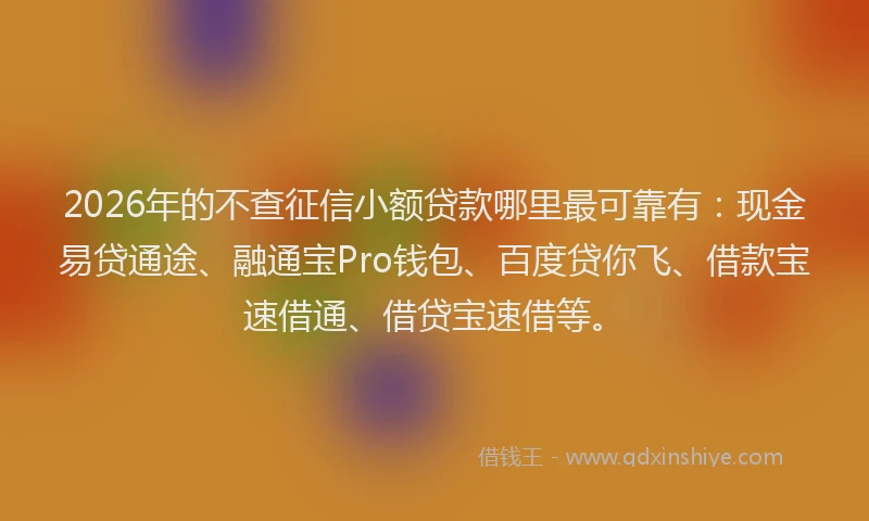 2026年的不查征信小额贷款哪里最可靠有：现金易贷通途、融通宝Pro钱包、百度贷你飞、借款宝速借通、借贷宝速借等。