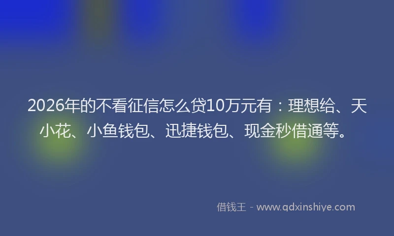 2026年的不看征信怎么贷10万元有：理想给、天小花、小鱼钱包、迅捷钱包、现金秒借通等。