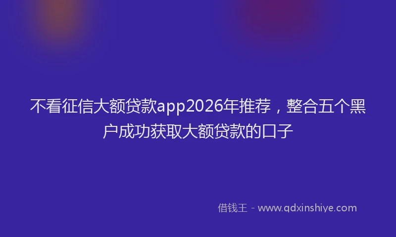 不看征信大额贷款app2026年推荐，整合五个黑户成功获取大额贷款的口子