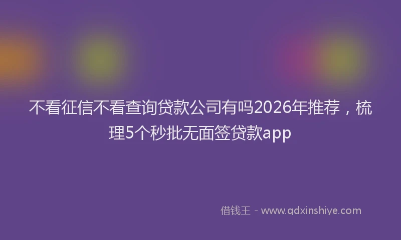 不看征信不看查询贷款公司有吗2026年推荐，梳理5个秒批无面签贷款app