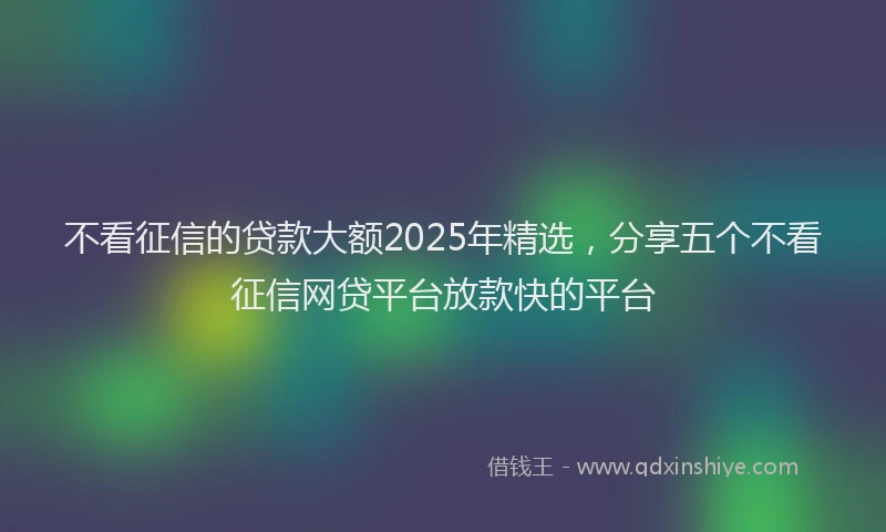 不看征信的贷款大额2025年精选，分享五个不看征信网贷平台放款快的平台