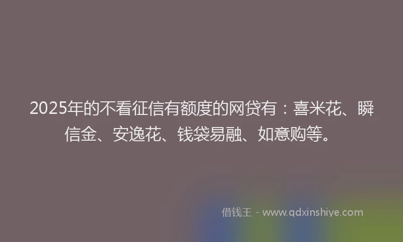 2025年的不看征信有额度的网贷有：喜米花、瞬信金、安逸花、钱袋易融、如意购等。