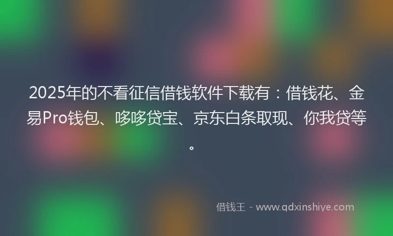 2025年的不看征信借钱软件下载有：借钱花、金易Pro钱包、哆哆贷宝、京东白条取现、你我贷等。