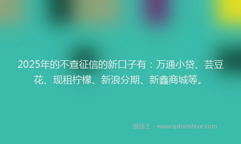 2025年的不查征信的新口子有：万通小贷、芸豆花、现租柠檬、新浪分期、新鑫商城等。