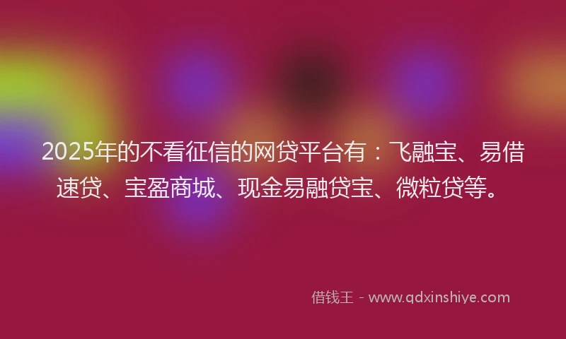 2025年的不看征信的网贷平台有：飞融宝、易借速贷、宝盈商城、现金易融贷宝、微粒贷等。