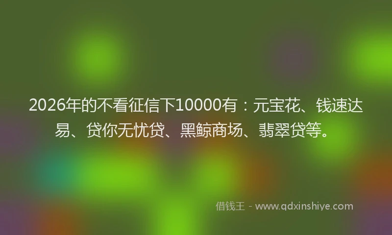 2026年的不看征信下10000有:元宝花、钱速达易、贷你无忧贷、黑鲸商场、翡翠贷等。
