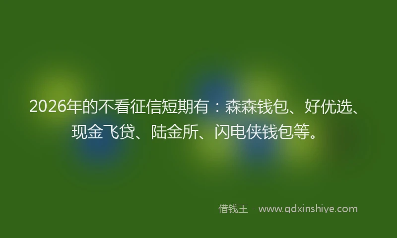 2026年的不看征信短期有:森森钱包、好优选、现金飞贷、陆金所、闪电侠钱包等。