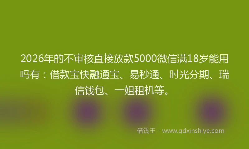 2026年的不审核直接放款5000微信满18岁能用吗有:借款宝快融通宝、易秒通、时光分期、瑞信钱包、一姐租机等。