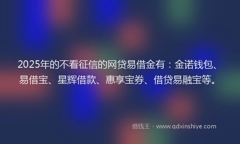 2025年的不看征信的网贷易借金有：金诺钱包、易借宝、星辉借款、惠享宝券、借贷易融宝等。
