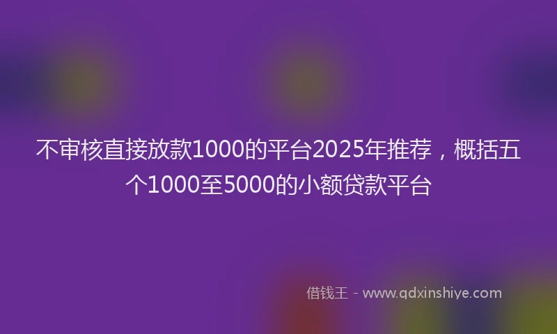 不审核直接放款1000的平台2025年推荐，概括五个1000至5000的小额贷款平台