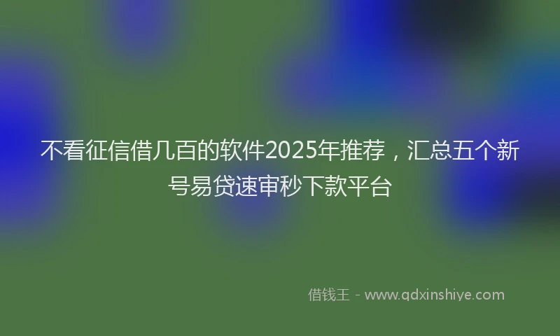 不看征信借几百的软件2025年推荐,汇总五个新号易贷速审秒下款平台