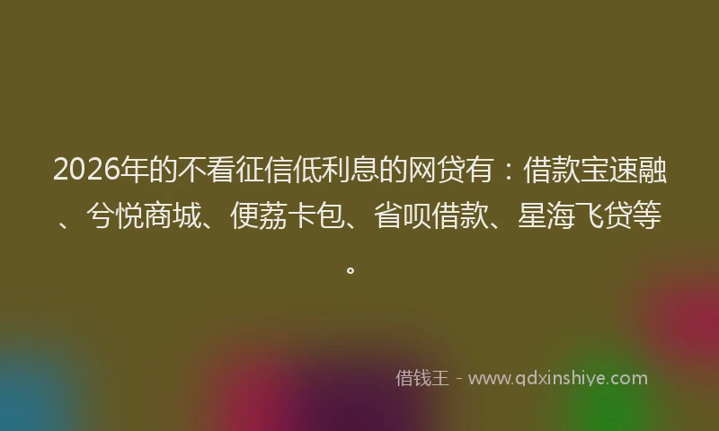 2026年的不看征信低利息的网贷有:借款宝速融、兮悦商城、便荔卡包、省呗借款、星海飞贷等。
