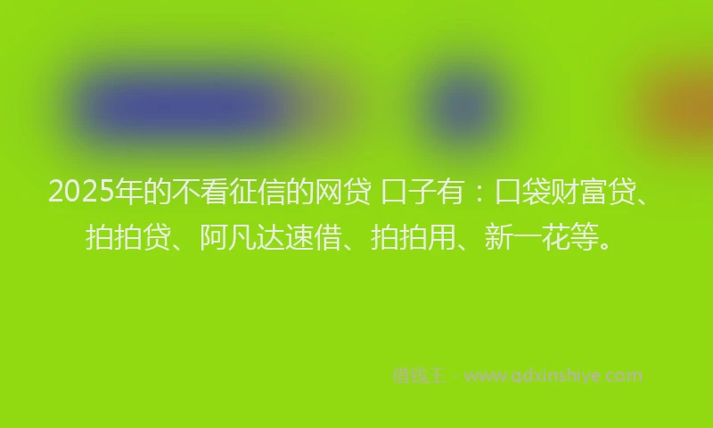 2025年的不看征信的网贷 口子有：口袋财富贷、拍拍贷、阿凡达速借、拍拍用、新一花等。