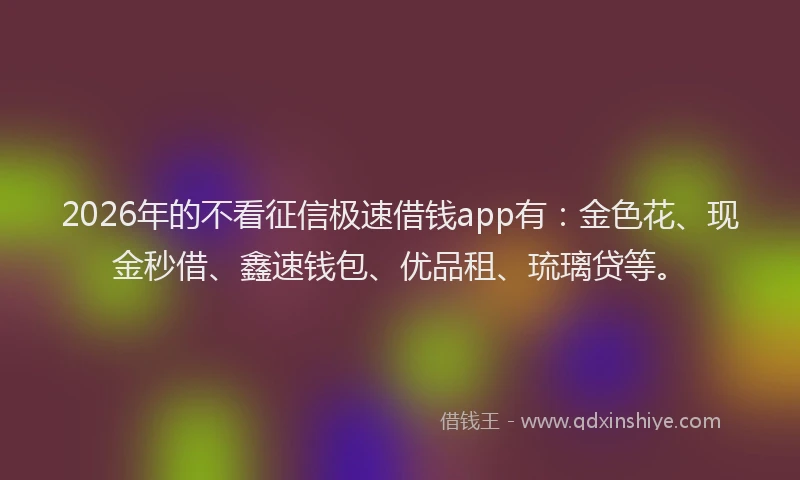2026年的不看征信极速借钱app有：金色花、现金秒借、鑫速钱包、优品租、琉璃贷等。