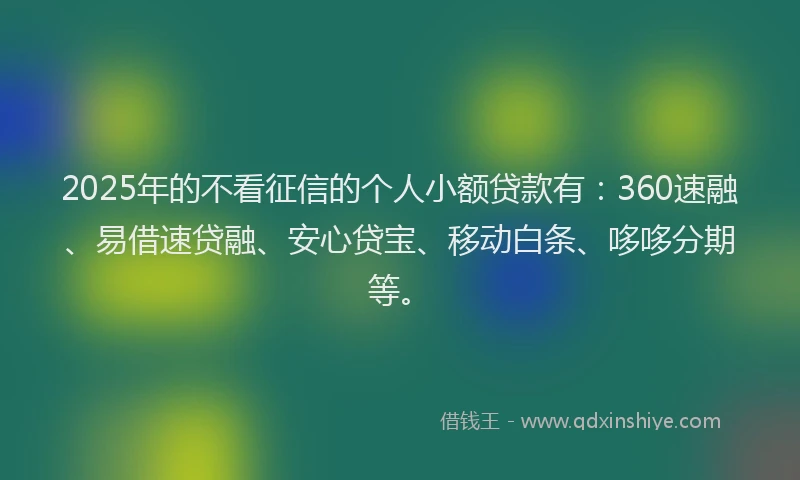 2025年的不看征信的个人小额贷款有：360速融、易借速贷融、安心贷宝、移动白条、哆哆分期等。