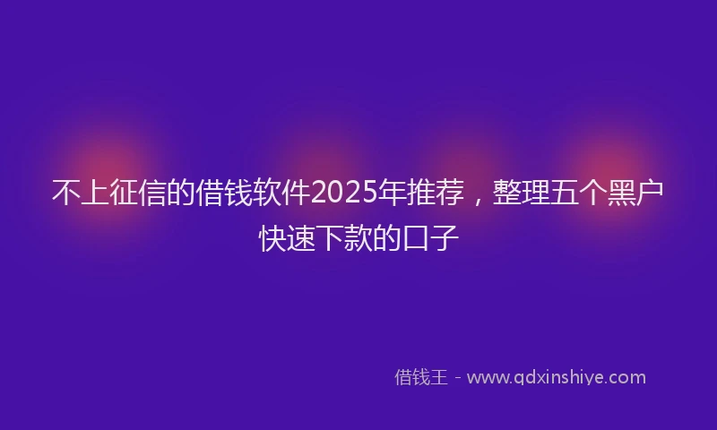 不上征信的借钱软件2025年推荐，整理五个黑户快速下款的口子